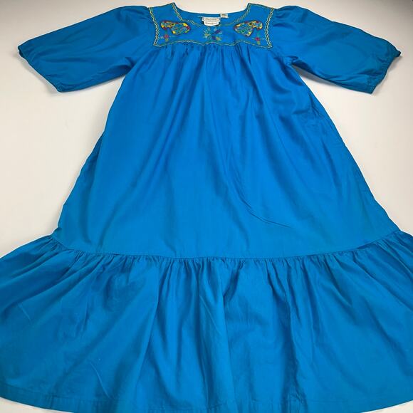 Sandy Starkman Loungewear Vintage Embroidered Nightgown Turquoise Est. Size M - Picture 13 of 13
